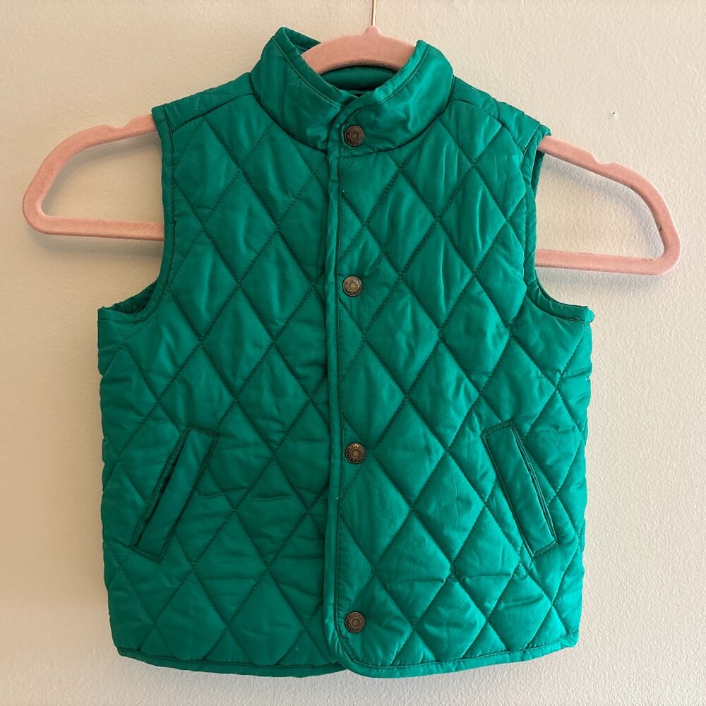 Janie and Jack Bright Green Quilted Button-up Vest, Size 18-24 months
